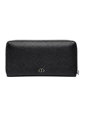Christian Dior Black Pebbled Leather Long Zippy Wallet